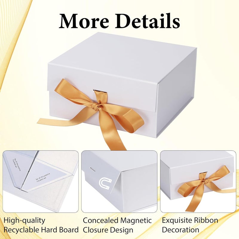 Ditwis 4 Pack 8x8x4 Inches White Gift Boxes with Ribbon, Magnetic Gift Box with Lid for Wedding, Groomsmen Bridesmaid Proposal, Birthdays, Mother's Day - Image 3
